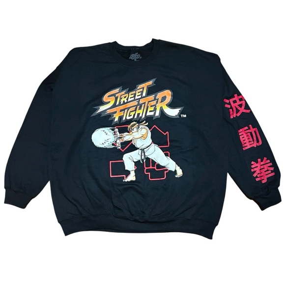 Street Fighter Ryu Hadouken Black Fleece Sweatshirt 2XL Licensed Retro 80s Japan - Picture 2 of 7